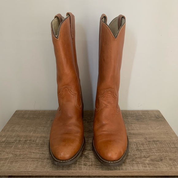 Men’s 10D ACME WELLINGTON Brown Leather Cowboy Boots 9096 Cushioned Insole EXC - Picture 2 of 16
